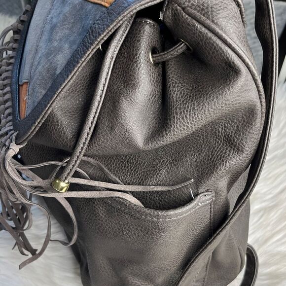 Dream Control Fringe Boho Backpack Grey & Brown - Picture 9 of 10